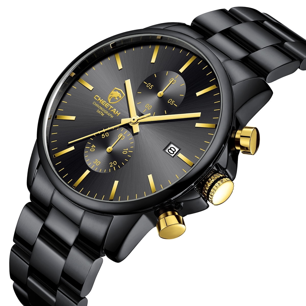 CHEETAH Fashion Business Mens Watches with Stainless Steel Waterproof Chronograph Quartz Watch for Men,Auto Date
