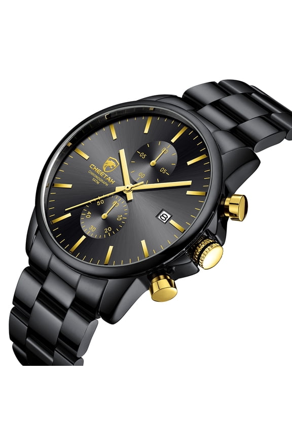 Fashion Business Mens Watches with Stainless Steel Waterproof Chronograph Quartz Watch for Men,Auto Date