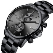 CHEETAH Fashion Business Mens Watches with Stainless Steel Waterproof Chronograph Quartz Watch for Men,Auto Date,Black&Gray