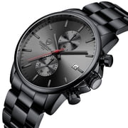 CHEETAH Fashion Business Mens Watches with Stainless Steel Waterproof Chronograph Quartz Watch for Men,Auto Date,Black&Red&Black