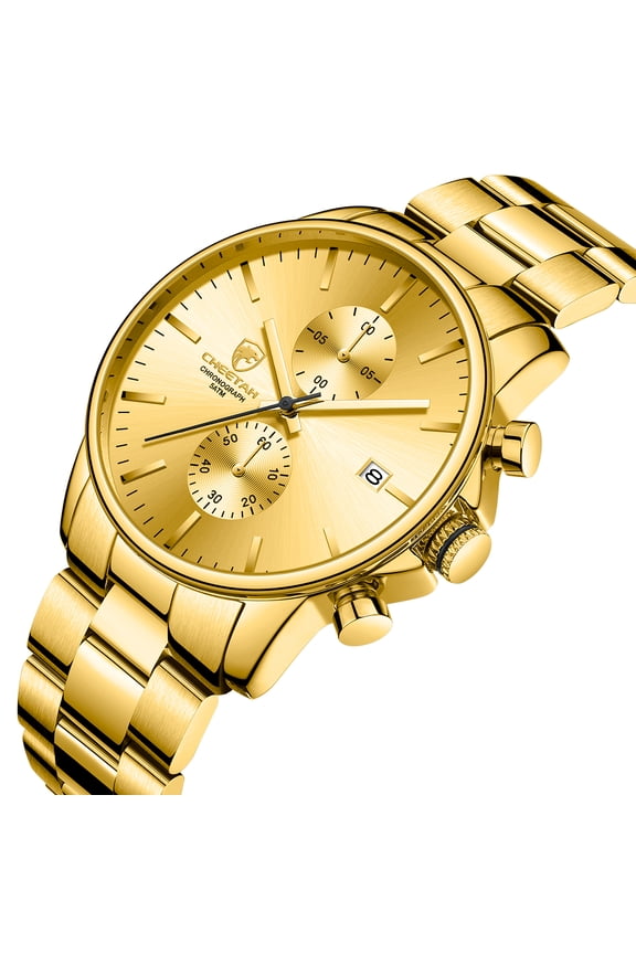 Fashion Business Mens Watches with Stainless Steel Waterproof Chronograph Quartz Watch for Men,Auto Date