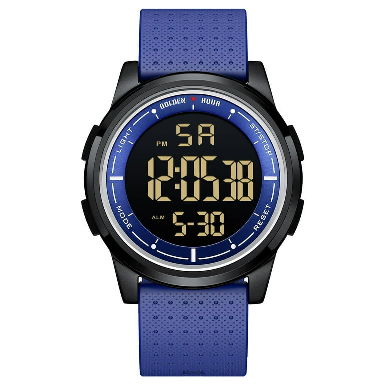 GOLDEN HOUR Ultra Thin Minimalist Sports Waterproof Digital Watches Men with Wide Angle Display Rubber Strap Wrist Watch for Men Women in Blue Walmart