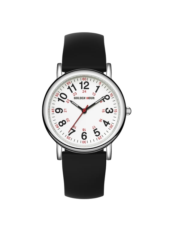 Waterproof Nurse Watch for Medical Professionals, Students Women Men - Military Time Luminouse Easy Read Dial, 24 Hour with Second Hand, Colorful Silicone Band