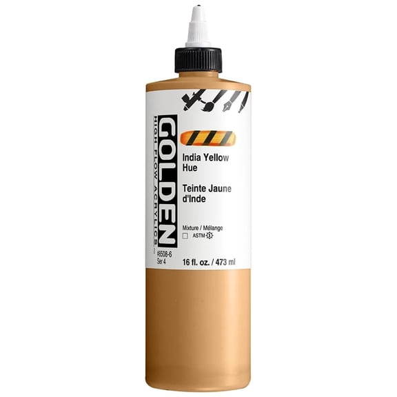 GOLDEN High Flow Acrylic Paint, India Yellow Hue, 16oz - Professional Artist Acrylics for Airbrush, Calligraphy & Pouring