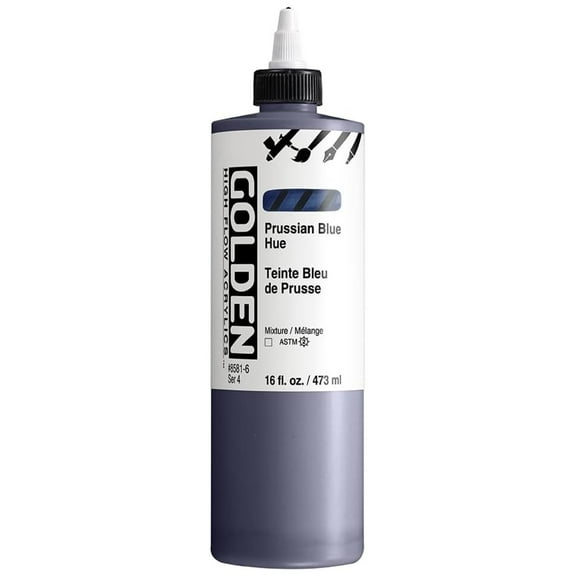 GOLDEN High Flow Acrylic Paint, Prussian Blue Hue, 16oz - Professional Artist Acrylic for Airbrush, Pouring & Calligraphy