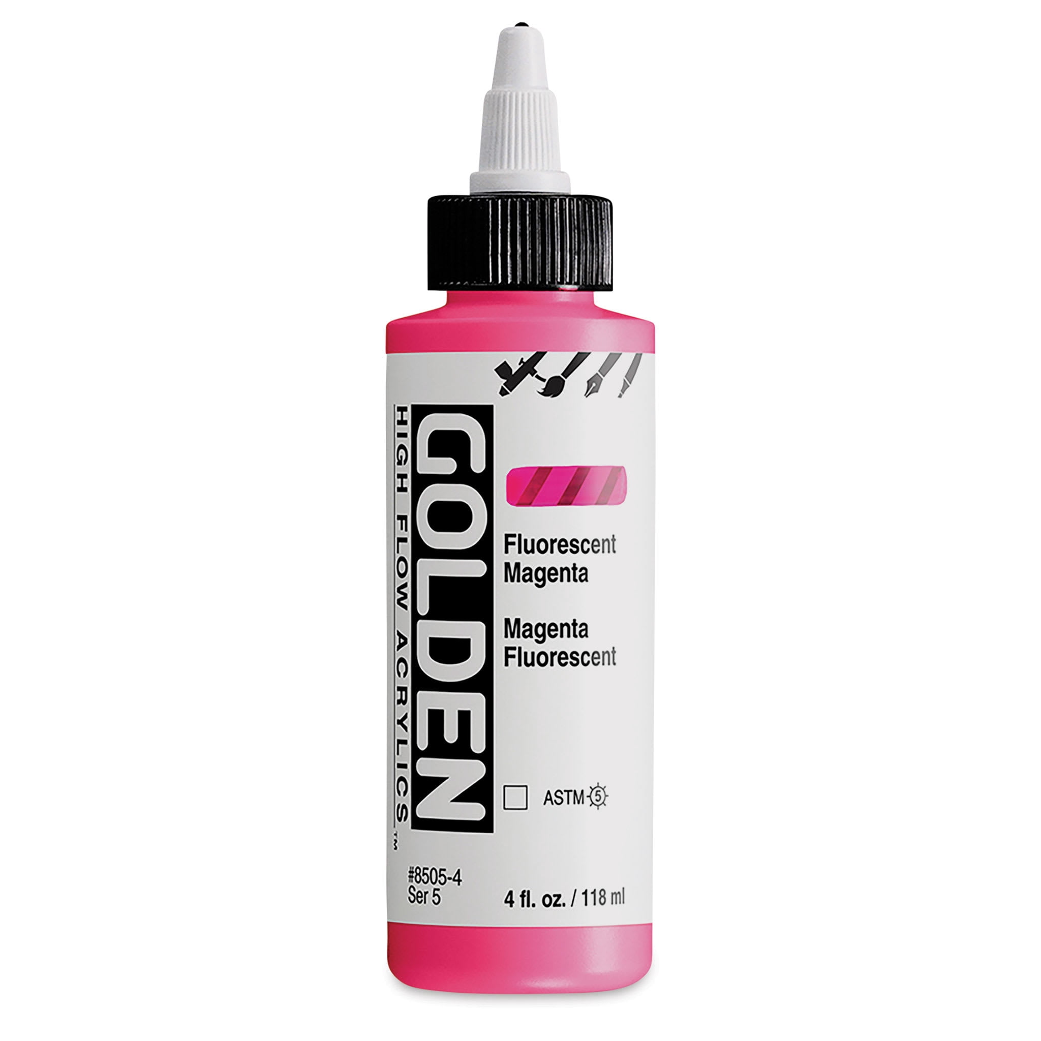 GOLDEN High Flow Acrylics, Fluorescent Magenta, 4 fl. oz. / 118 ml Bottle