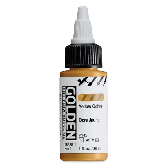 GOLDEN High Flow Acrylics, Yellow Ochre, 1 fl. oz. / 30 ml Bottle