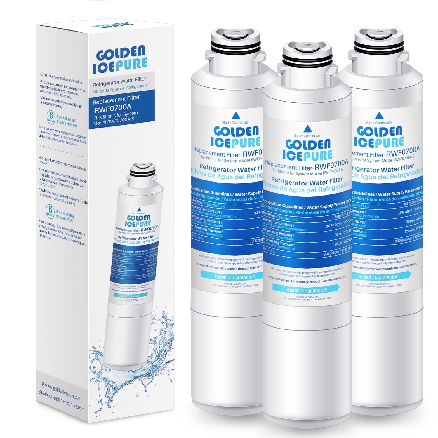 GOLDEN ICEPURE RWF0700A Replacement for HAF-CIN/EXP, RF28HMEDBSR/AA, RF28K9380SR, RF263BEAESR/AA, RF28JBEDBSG, RF4287HARS, RF28HFEDTSR, DA97-08006A Refrigerator Water Filter, 3PACK