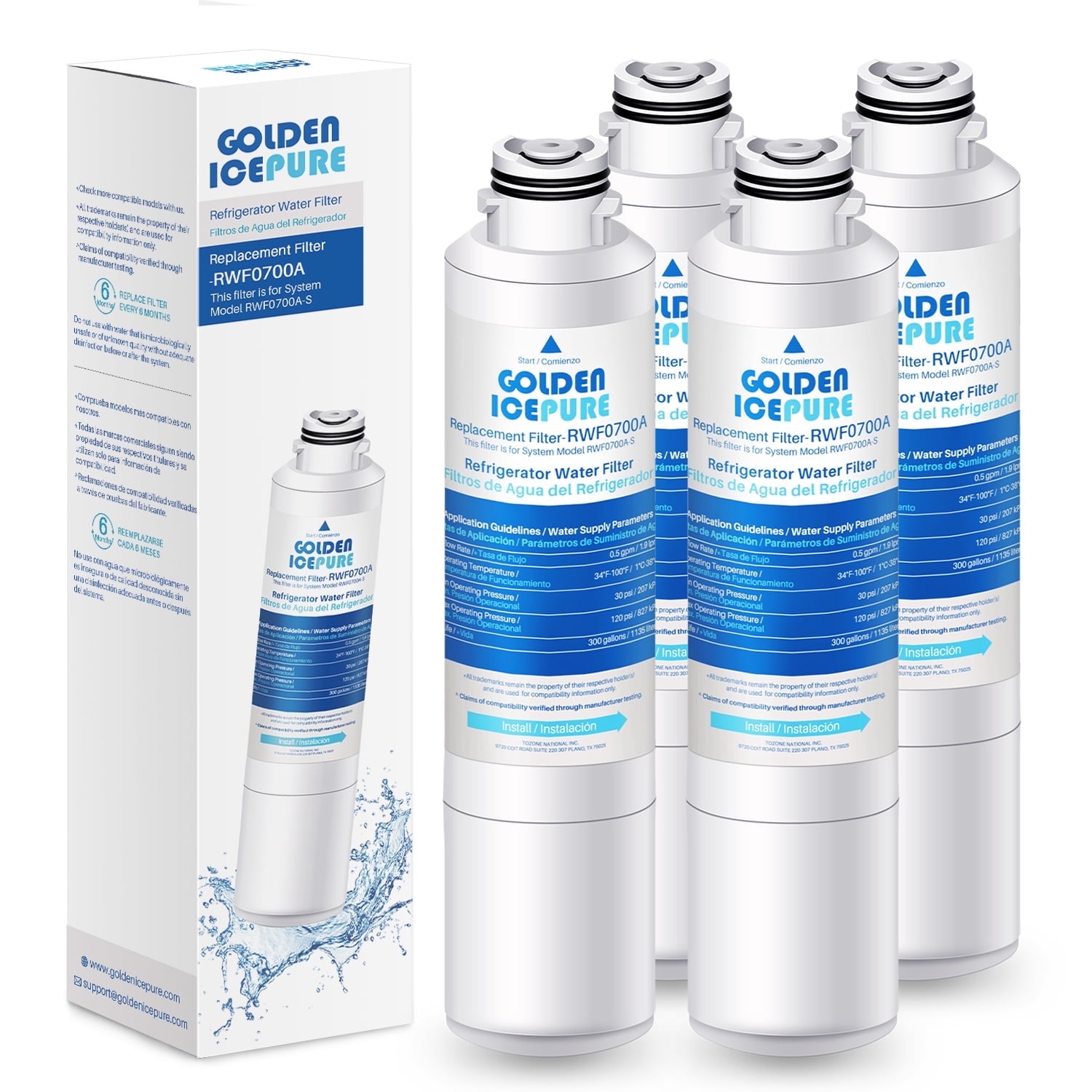 GOLDEN ICEPURE DA29-00020B Replacement for Samsung RF28HMEDBSR, RF263BEAESR, HDX FMS-2, HAF-CIN/EXP, RF4287HARS, PL-200, RFG297HDRS, RF28HFEDBSR, DA97-08006A 469101 Refrigerator Water Filter, 4PACK