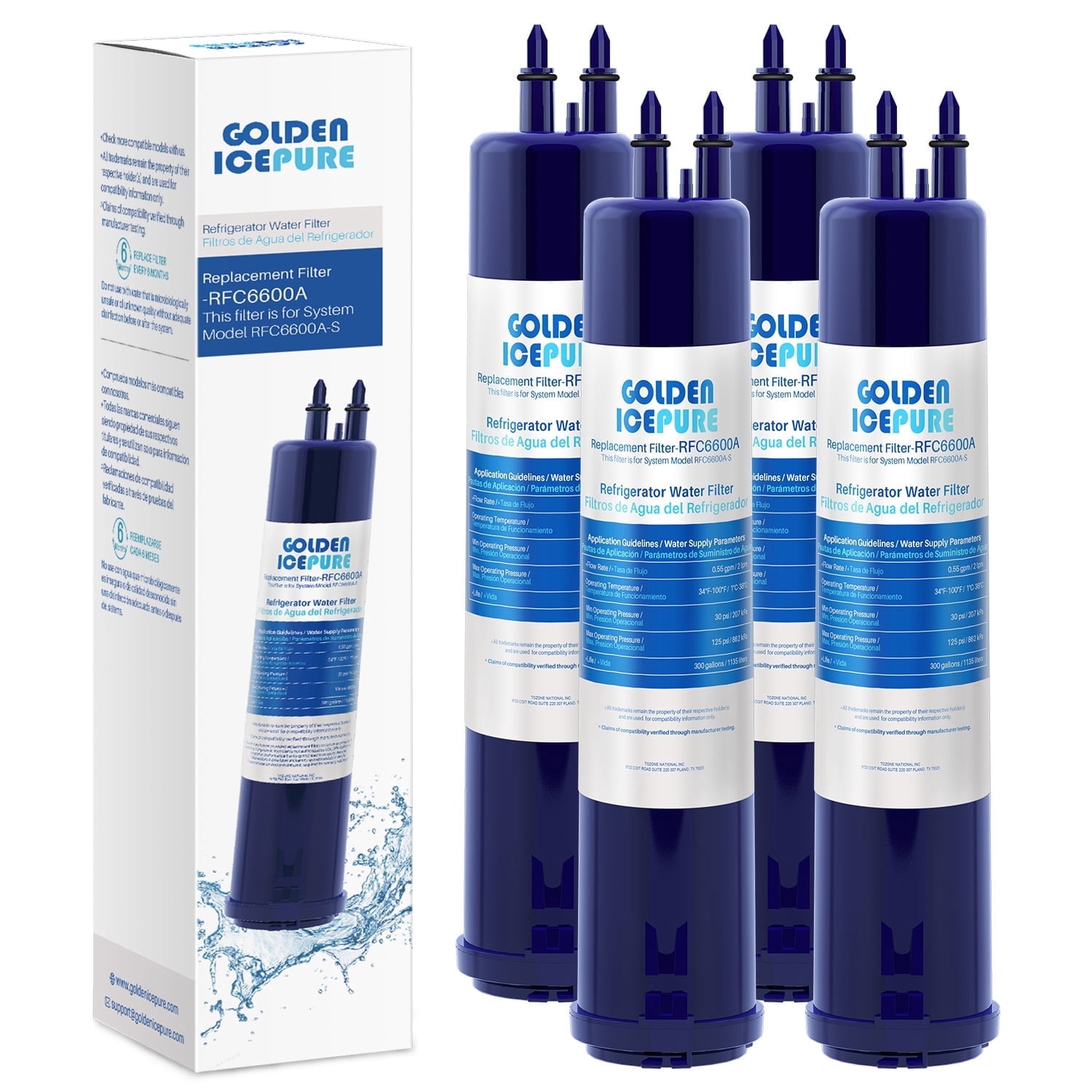 GOLDEN ICEPURE RFC6600A Refrigerator Water Filter Replacement for 4396841, EDR3RXD1, Everydrop® Filter 3, 4396710, Kenmore® 9030, 9083, 46-9083, 46-9030, 4PACK