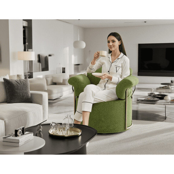 GOLDEN MEMORIES Living Room Chairs Dark Green Reading Chair For Bedroom Concave Armchair Mid Century Modern Style Upholstered Comfort Chair for Apartment, Waiting Room