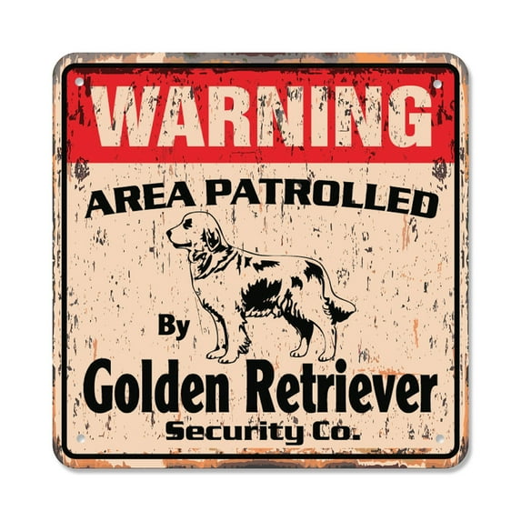 GOLDEN RETRIEVER Vintage Security Sign Area Patrolled guard warning pet dog pet owner gift Rigid Plastic | Indoor/Outdoor | 17" Wide