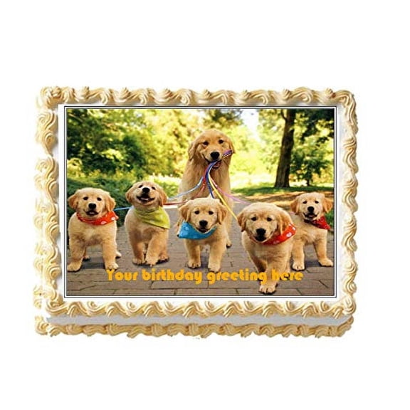 GOLDEN RETRIEVER walking Puppies Dog Puppy - Edible Cake Topper