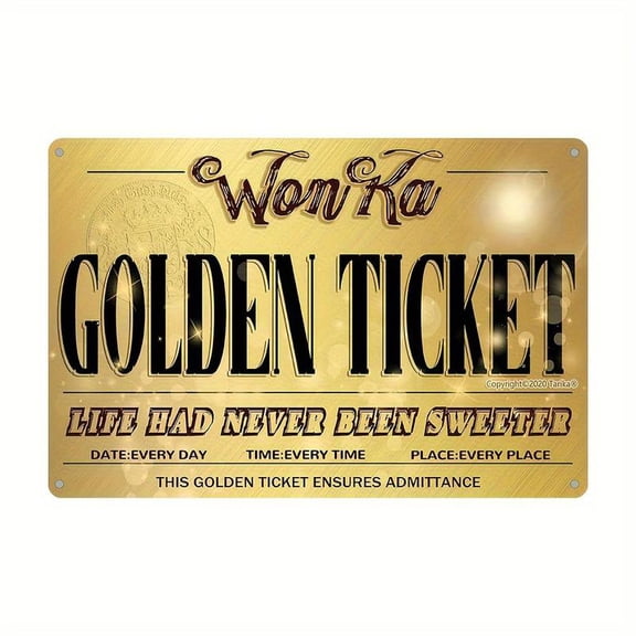 "GOLDEN TICKET Vintage Metal Tin Sign, Poster With Artwork, Restaurant Bar Pub Cafe Coffee Shop Lron Painting, Water-proof & Dust-proof Funny Home Room Wall Decor Wedding Birthday Party Supplies, Hol