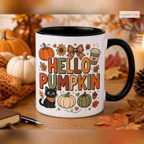 GOLDEN VALE Cozy Mug Hello Pumpkin Autumn Coffee Time