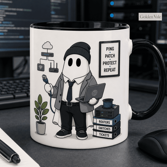 GOLDEN VALE Novelty Mug Ghost Network Engineer Desk Humor