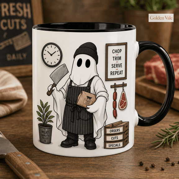GOLDEN VALE Playful Ghost Butcher Mug for Halloween
