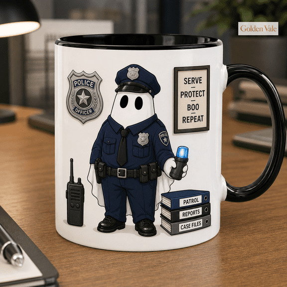 GOLDEN VALE Playful Mug Ghost Police Officer Halloween