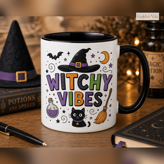 GOLDEN VALE Witchy Vibes Mug for Halloween Coffee and Tea