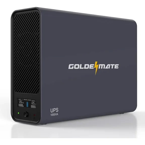 GOLDENMATE 1000VA / 600W Lithium UPS Battery Backup & Surge Protector, Pure Sine Wave UPS with USB Communication Port, 8 Outlets, LCD Display, LiFePO4 Battery