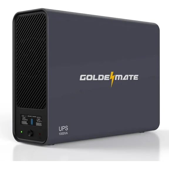 GOLDENMATE 1000VA/800W Lithium UPS Battery Backup, Surge Protector with LiFePO4 Batteries(230.4 Wh), Sinewave UPS System, 10 Years Lifespan, 8 Outlets, LCD Display, Gray