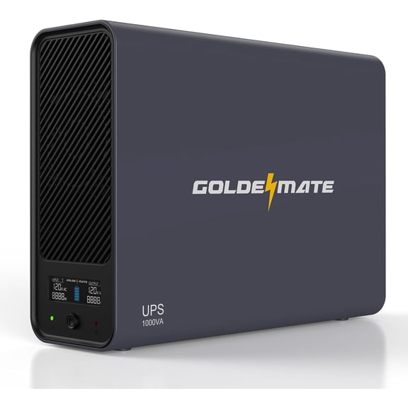 GOLDENMATE 1000VA / 800W Lithium UPS Battery Backup & Surge Protector – Pure Sine Wave UPS with LiFePO4 Battery, LCD Display and USB Auto‑Shutdown