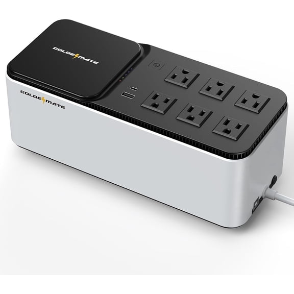 GOLDENMATE 600VA / 360W Lithium UPS Battery Backup & Surge Protector with Wireless Charging, 6 Outlets, USB Ports and LiFePO4 Battery