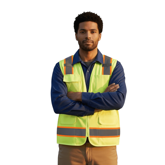 GOLDENROW Hi-Vis Safety Vest for Men, Multi-Pocket Sweat-Absorbent Vest, Neon Yellow, S