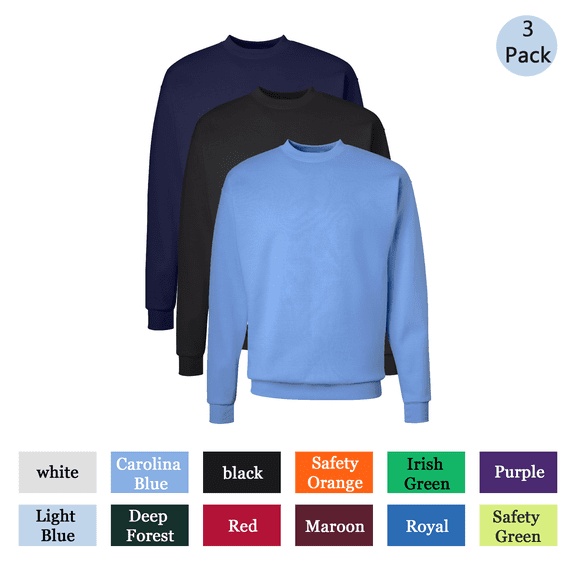 GOLDENROW Long Sleeve Sweatshirt, Men's Crew Neck Cotton Blend Pullover fleece, Mix-Color 3-Pack, S