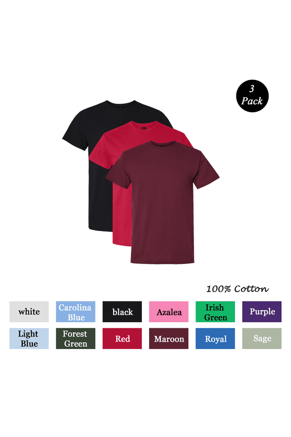 Men’s Crew Neck T-Shirt, Soft Short Sleeve Cotton Tee, Assorted Solid Colors, 3-Pack, S