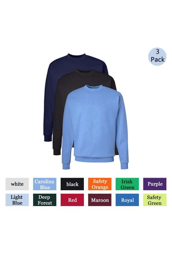 Men's Long Sleeve Sweatshirt, Crew Neck Casual Pullover fleece, Assorted Color, 3-Pack, 5XL