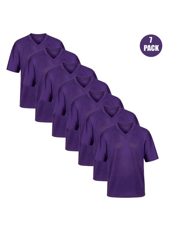 Men's Performance Jersey, Dry Fit Polyester Mesh Athletic V-Neck Shirt, Purple, 7-Pack 5XL