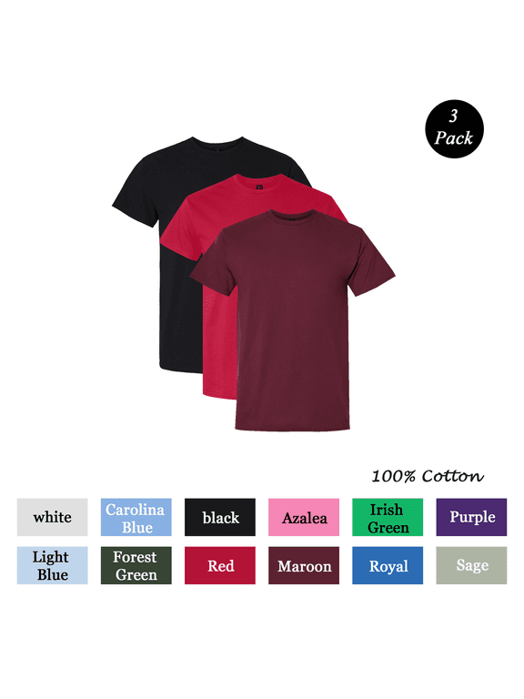 Men’s Short Sleeve T-Shirt, Crew Neck Cotton Tee, Assorted Solid Colors, 3-Pack, XL