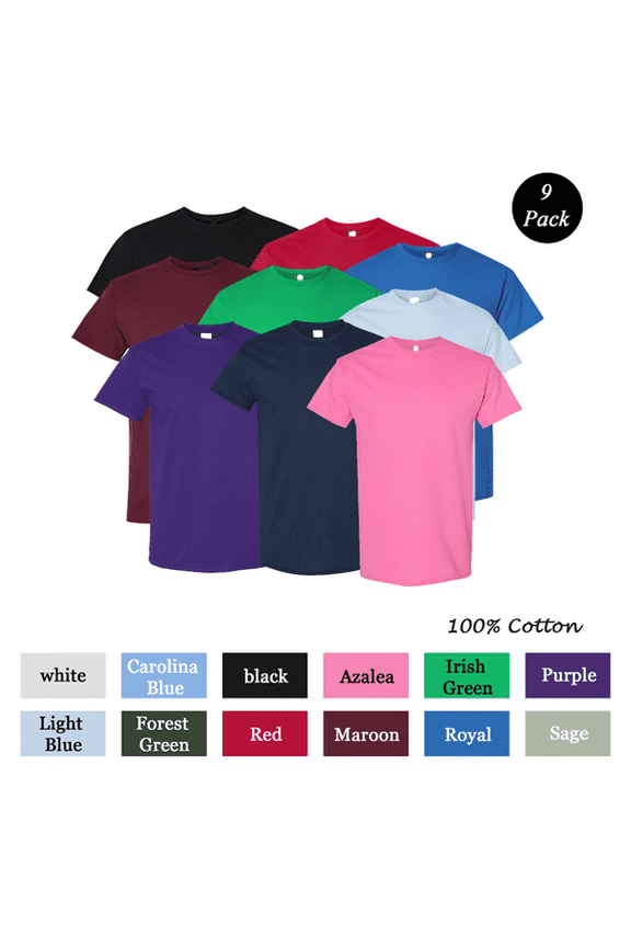 Men’s Short Sleeve T-Shirt, Crew Neck Cotton Tee Bulk Assorted Solid Colors, 6-Pack, 5XL
