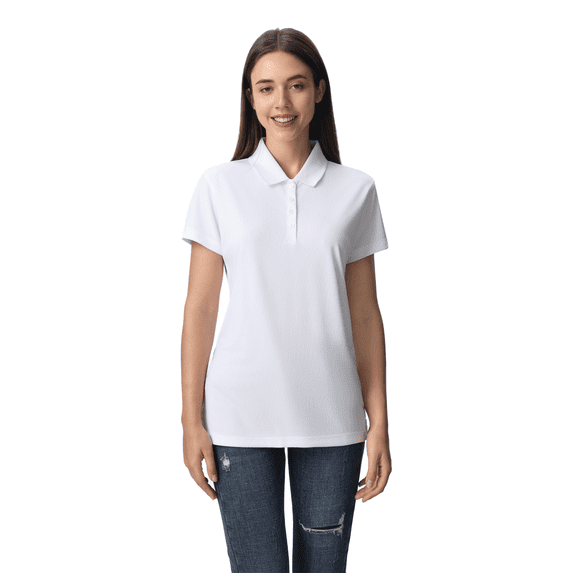 GOLDENROW Pure Dry Fit Poly Polo shirt, Women's Short Sleeve 100% polyester polos,White, S
