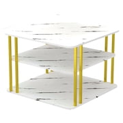GOLDFAN 3-Tier Modern Square Coffee Table White with Gold Metal Legs with Storage