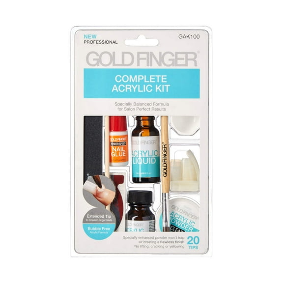 GOLDFINGER Professional Complete Acrylic Kit, Full Manicure Set with Acrylic Clear Powder and Liquid, Extended Tip Variety & Enhanced Essential Tools, Nail Glue Included