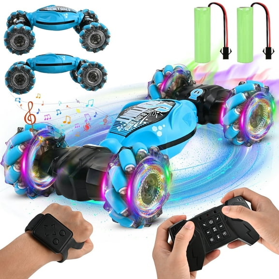 Faburo RC Stunt Car, 4WD Gesture Sensing Remote Control Car with Lights & Music for Kids Age 5-12,Christmas Birthday Gift,Blue