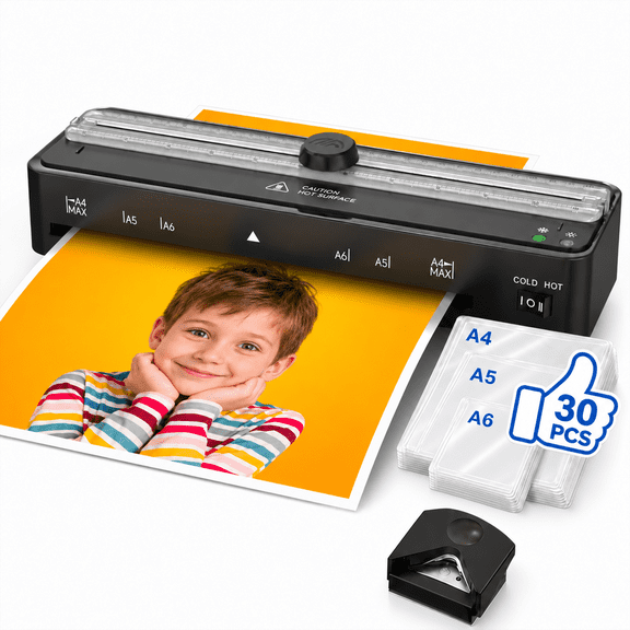 GOLDLEMON 9-Inch Thermal Laminator Machine with 30 Laminating Sheets, Corner Rounder & Built-in Cutter, Personal Laminator for Teachers, Black