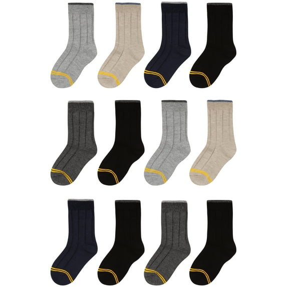 GOLDTOE Baby and Toddler Boy Crew Dress Socks, 12-Pack, Sizes 12M-5T