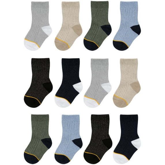 GOLDTOE Baby and Toddler Boy Stanton Crew Dress Socks, 12-Pack, Sizes 12M-5T