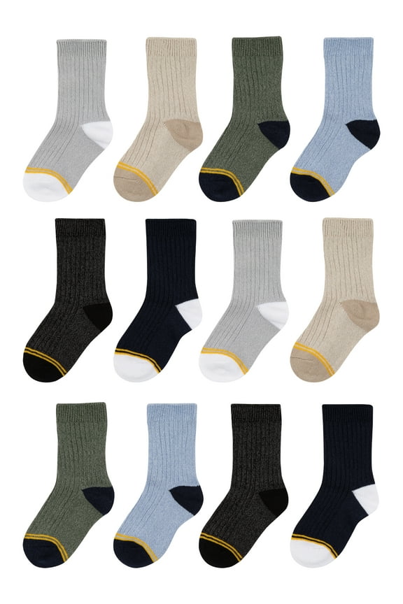 Baby and Toddler Boy Stanton Crew Dress Socks, 12-Pack, Sizes 12M-5T