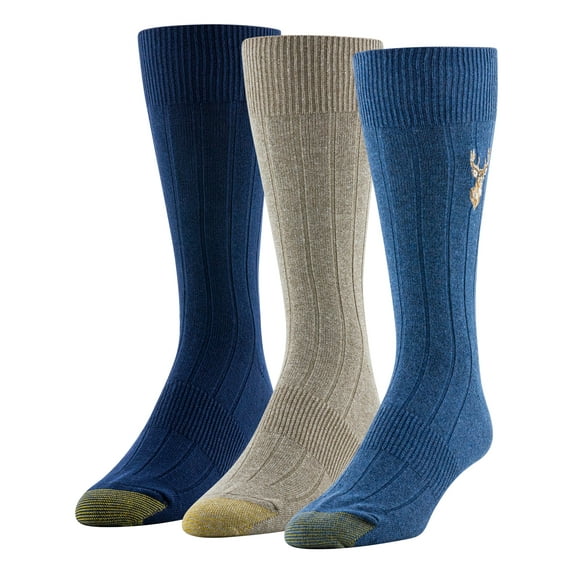 GOLDTOE Edition Mens Embroidered Classic Rib Crew Socks, 3-Pack