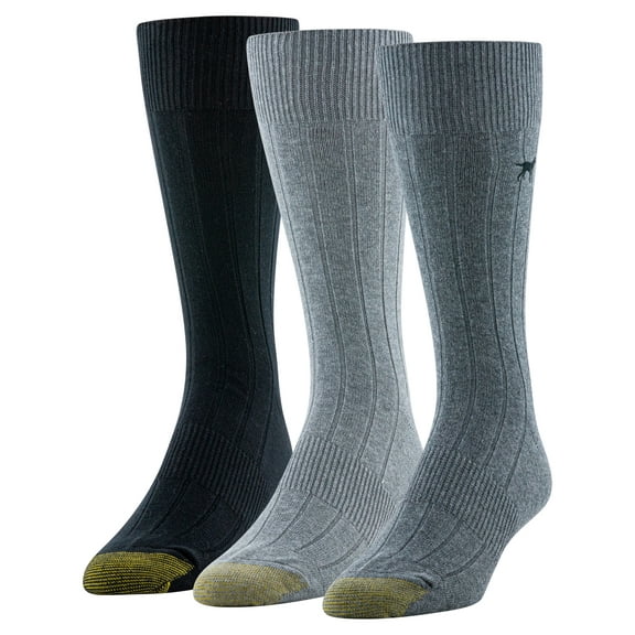 GOLDTOE Edition Mens Embroidered Classic Rib Crew Socks, 3-Pack