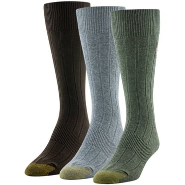 GOLDTOE Edition Mens Embroidered Classic Rib Crew Socks, 3-Pack