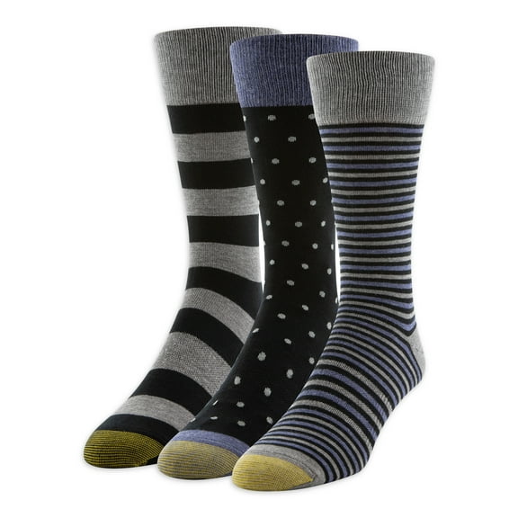 GOLDTOE Men's Mid-Calf Stripe Dots Crew Socks, Assorted