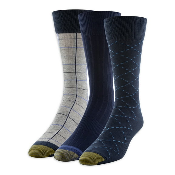 GOLDTOE Edition Mens Dress Windowpane Crew Socks, 3-Pack