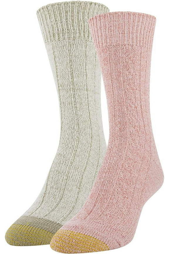 Women's Recycled Soft Cable Crew Socks, Bright Coral, Khaki Marl, Shoe Size: 6-9