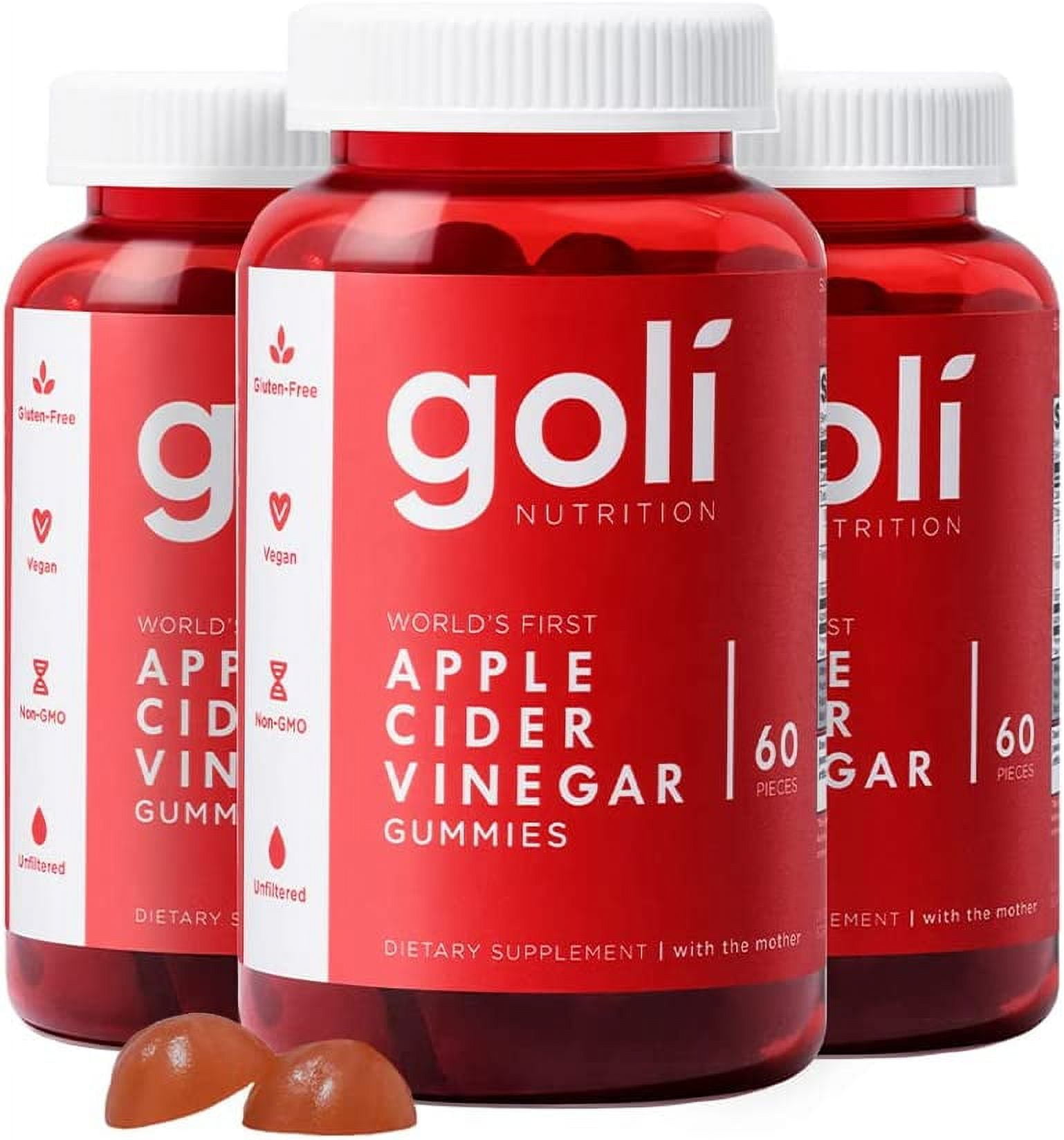 GOLI ACV Gummy Vitamins with Benefits B9 & B12, Vegan, NonGMO, Gluten & GelatinFree 180