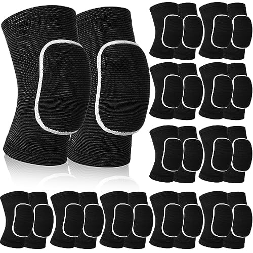 GOLRISEN 12 Pairs Volleyball Knee Pads for Dancers Soft Breathable Knee Braces for Men Women Football Soccer Yoga Skating Wrestling Running Cycling(Medium,Black, White)